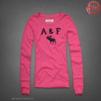 dames abercrombie fitch lang tees af logo lichtrood Voor Goedkope bq8gc891